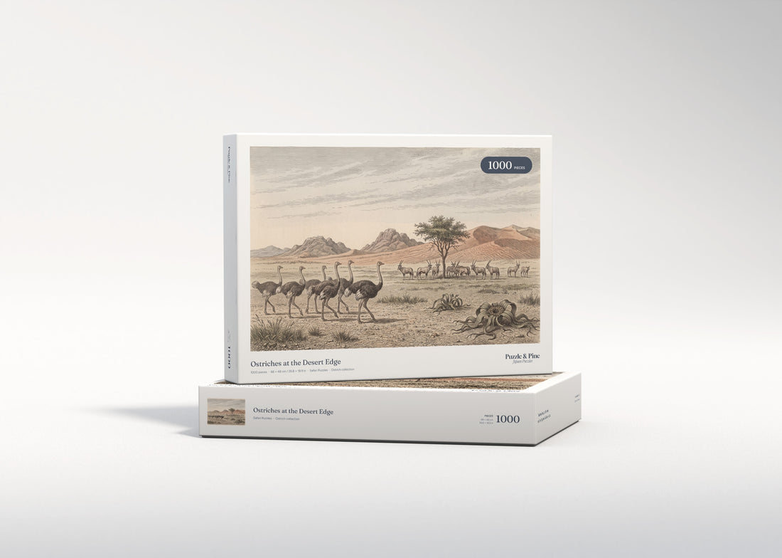Ostriches at the Desert Edge jigsaw puzzle - gift box