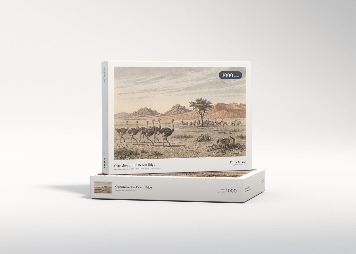 Ostriches at the Desert Edge jigsaw puzzle - gift box