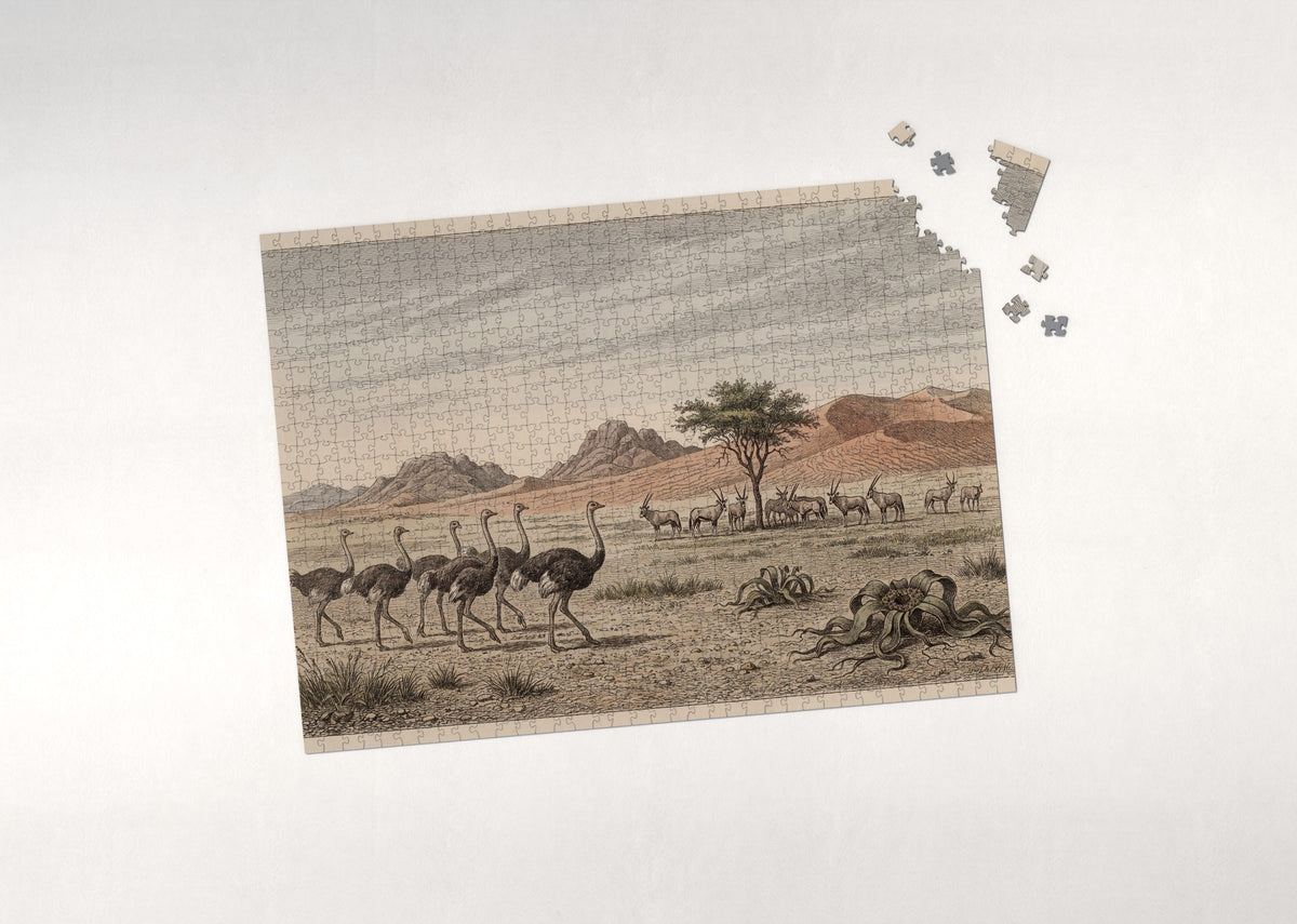 Ostriches at the Desert Edge jigsaw puzzle - puzzle with loose pieces