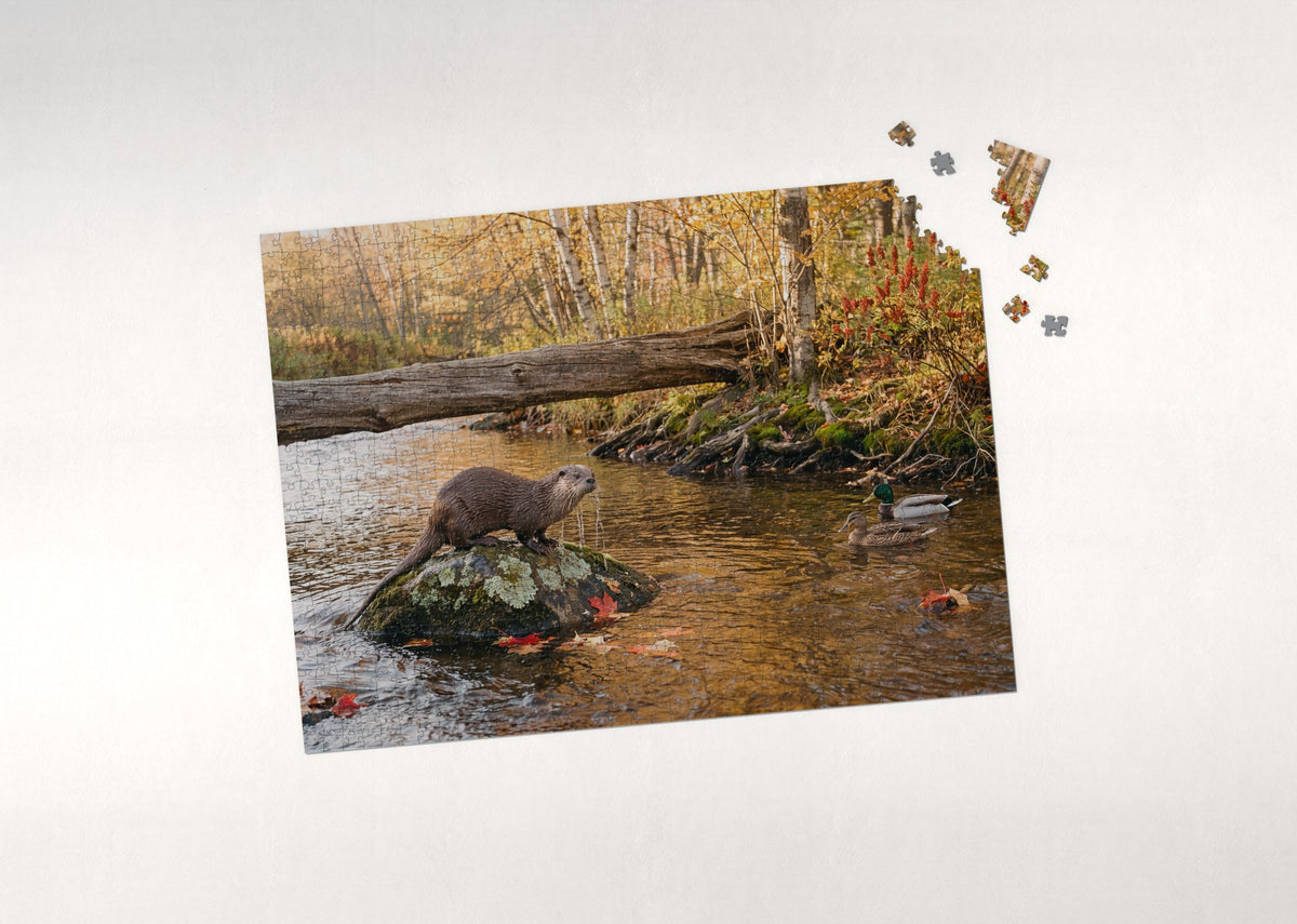 Otter at the Autumn Creek jigsaw puzzle - puzzle with loose pieces