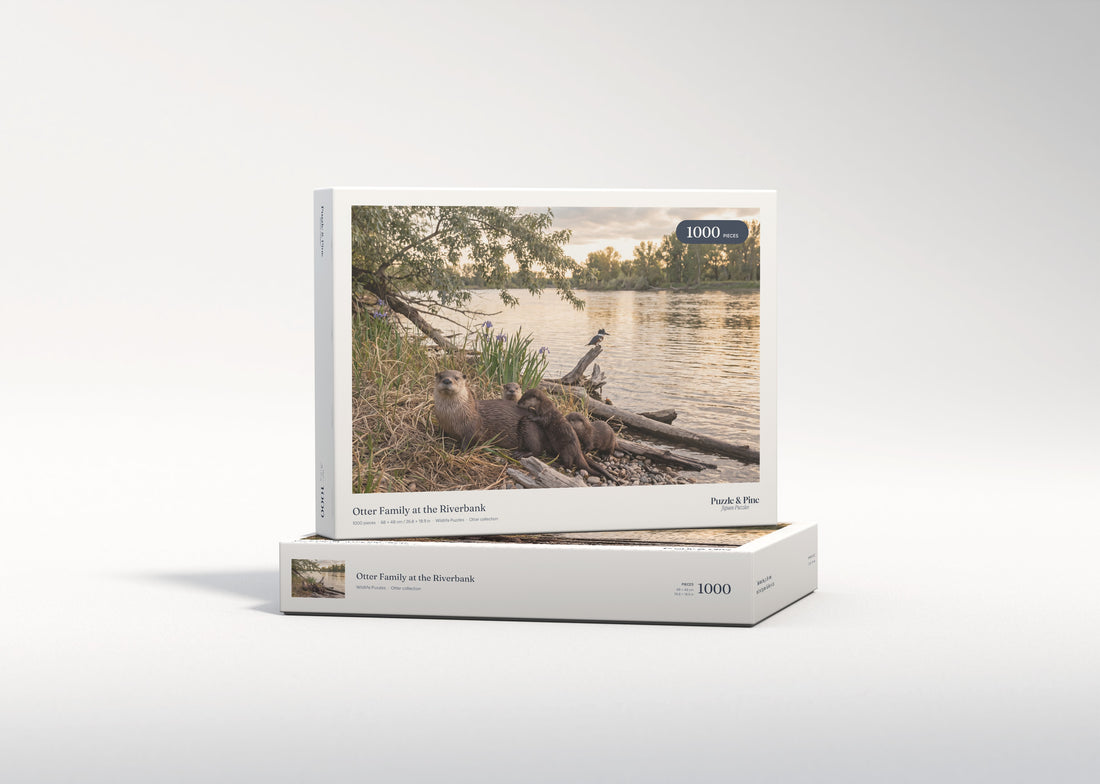 Otter Family at the Riverbank jigsaw puzzle - gift box