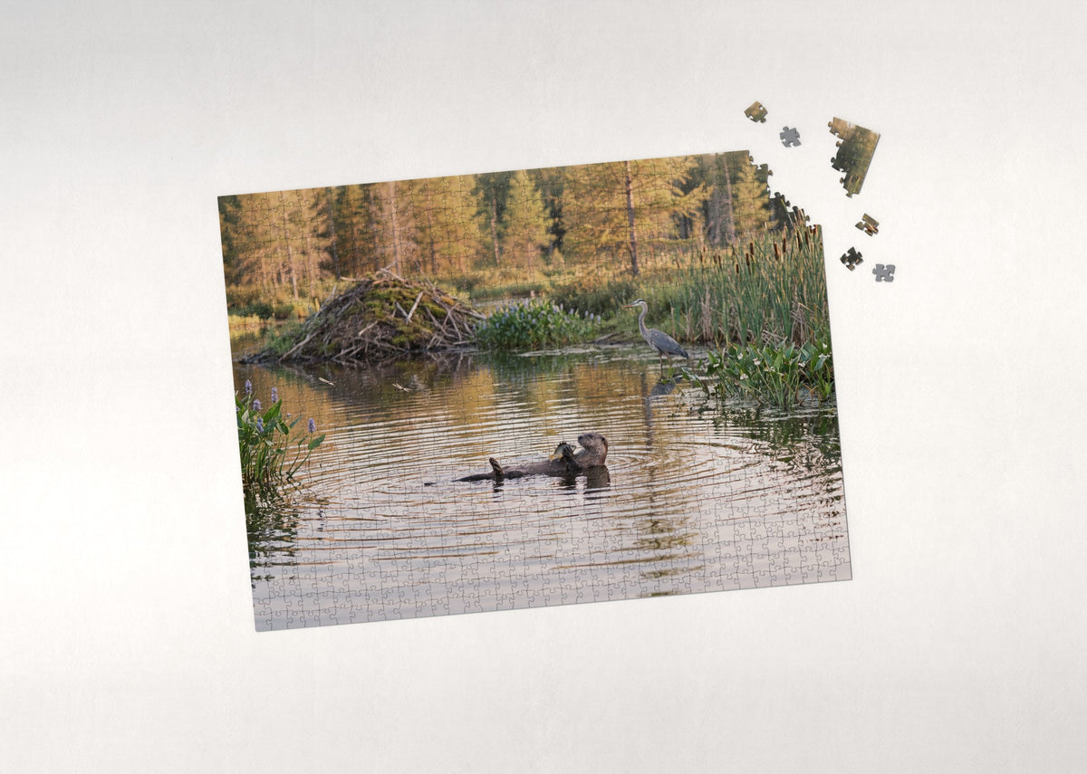 Otter Oasis Pond jigsaw puzzle - puzzle with loose pieces