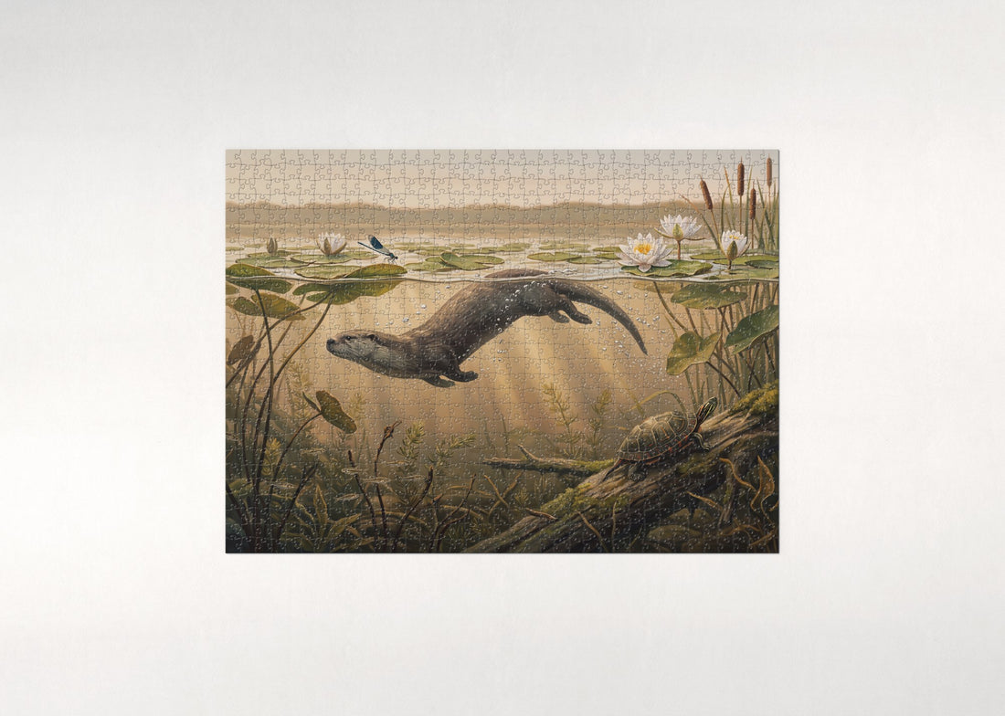 Otter Swimming Under the Lily Pads jigsaw puzzle - gift box