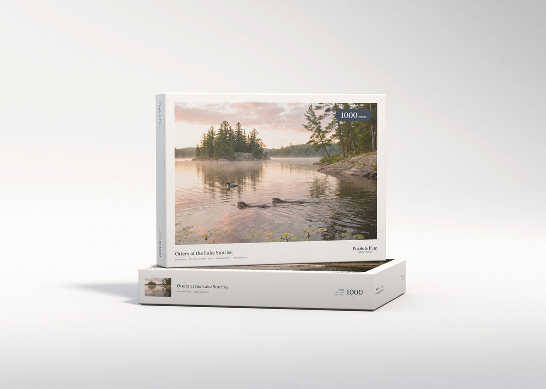 Otters at the Lake Sunrise jigsaw puzzle - gift box