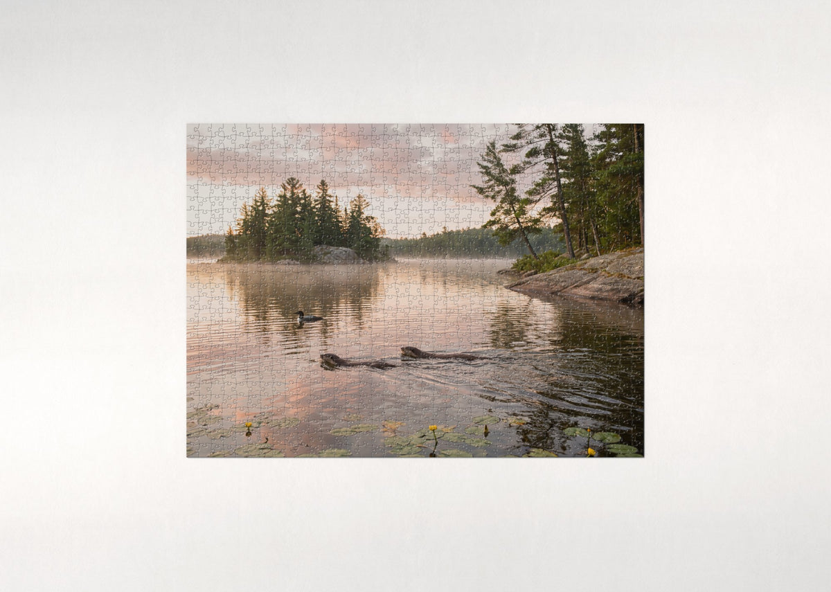Otters at the Lake Sunrise jigsaw puzzle - flat puzzle