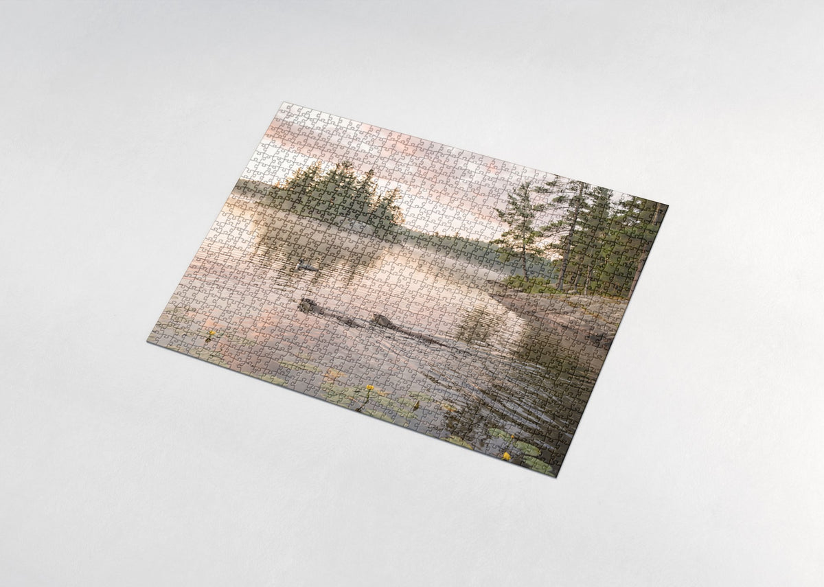Otters at the Lake Sunrise jigsaw puzzle - assembled puzzle