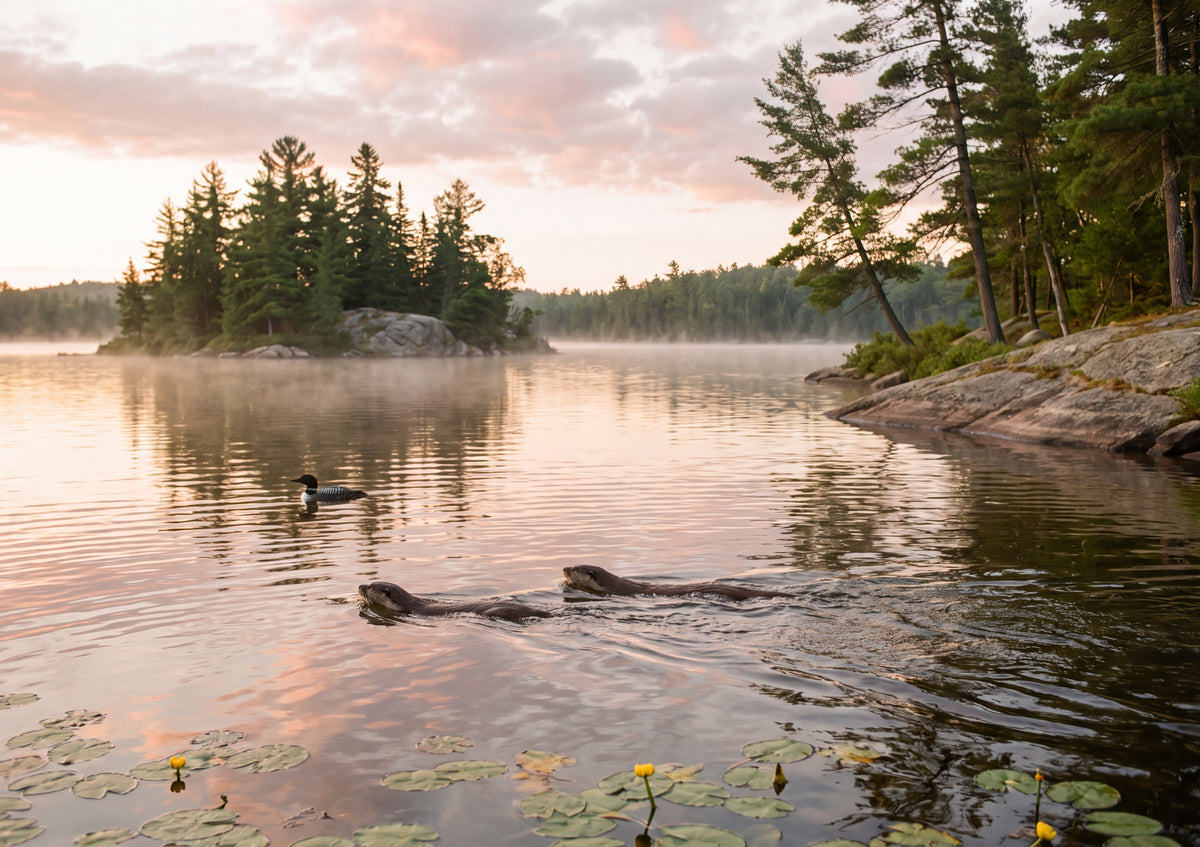 Otters at the Lake Sunrise jigsaw puzzle