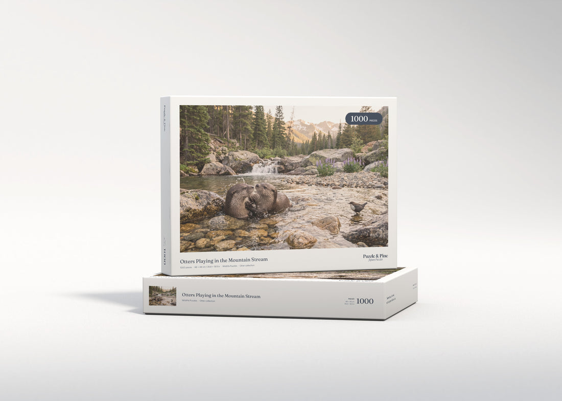 Otters Playing in the Mountain Stream jigsaw puzzle - gift box