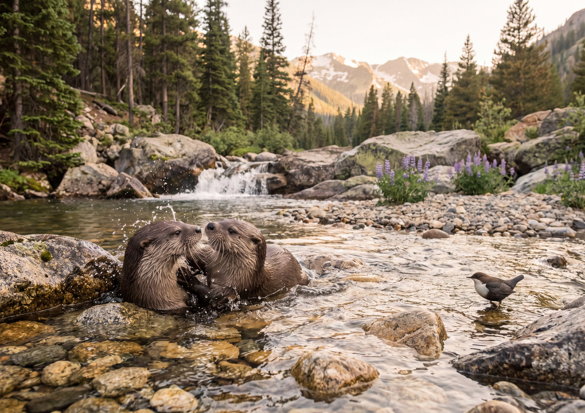 Otters Playing in the Mountain Stream jigsaw puzzle