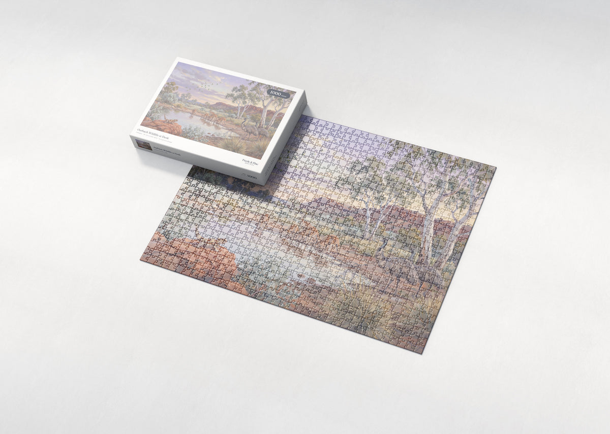 Outback Wildlife at Dusk jigsaw puzzle - box and puzzle