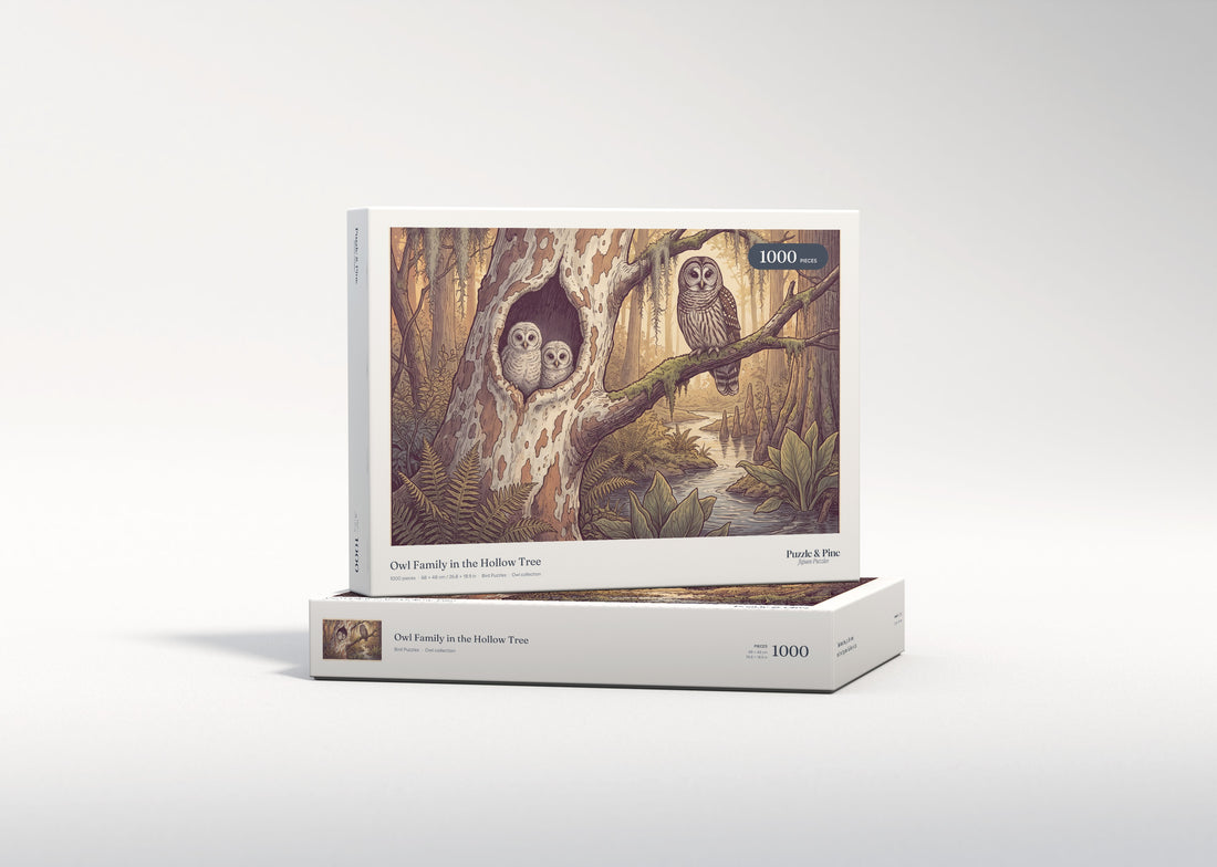 Owl Family in the Hollow Tree jigsaw puzzle - gift box