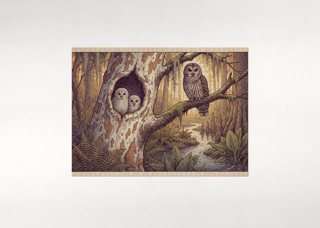 Owl Family in the Hollow Tree jigsaw puzzle - gift box