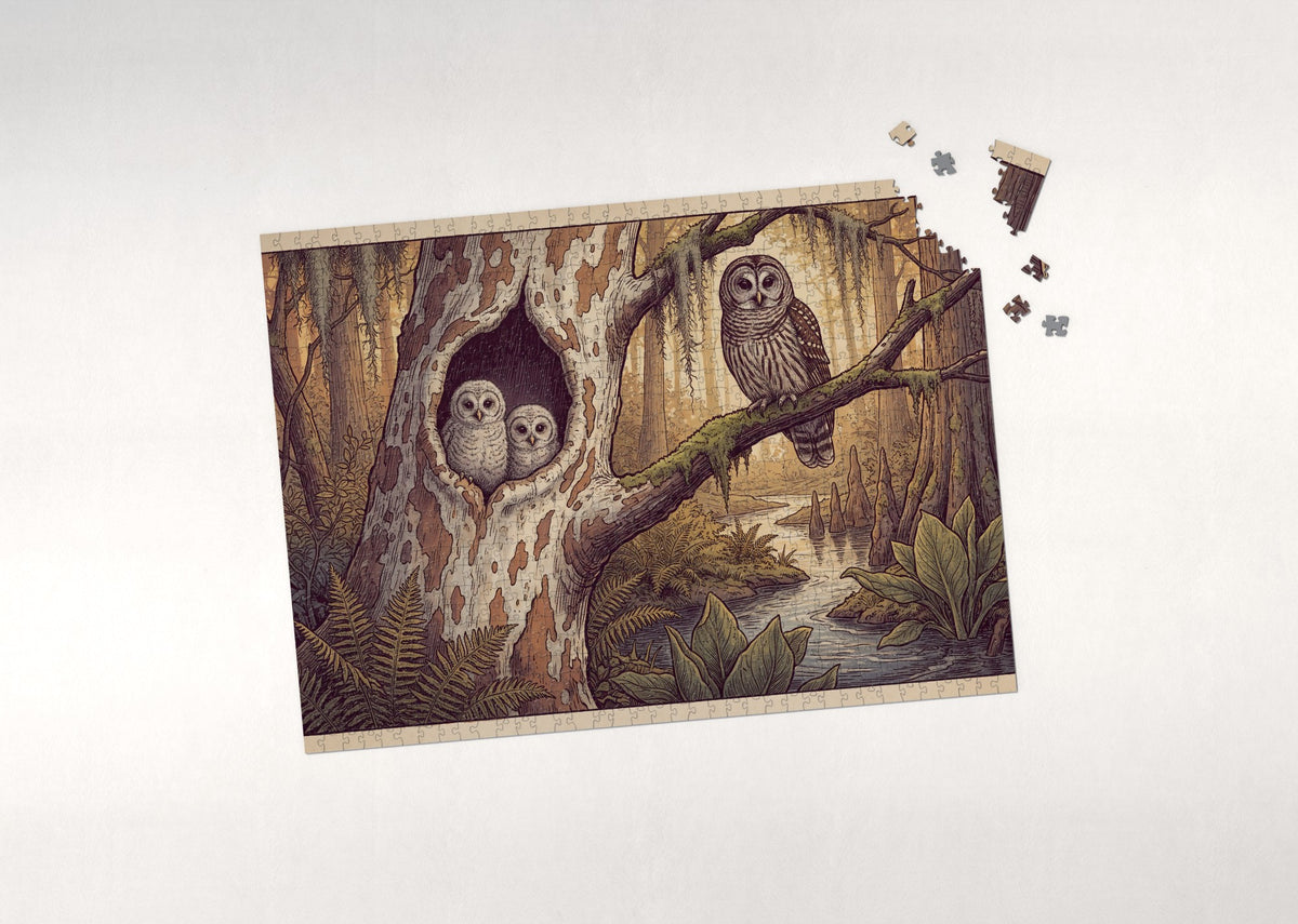 Owl Family in the Hollow Tree jigsaw puzzle - puzzle with loose pieces