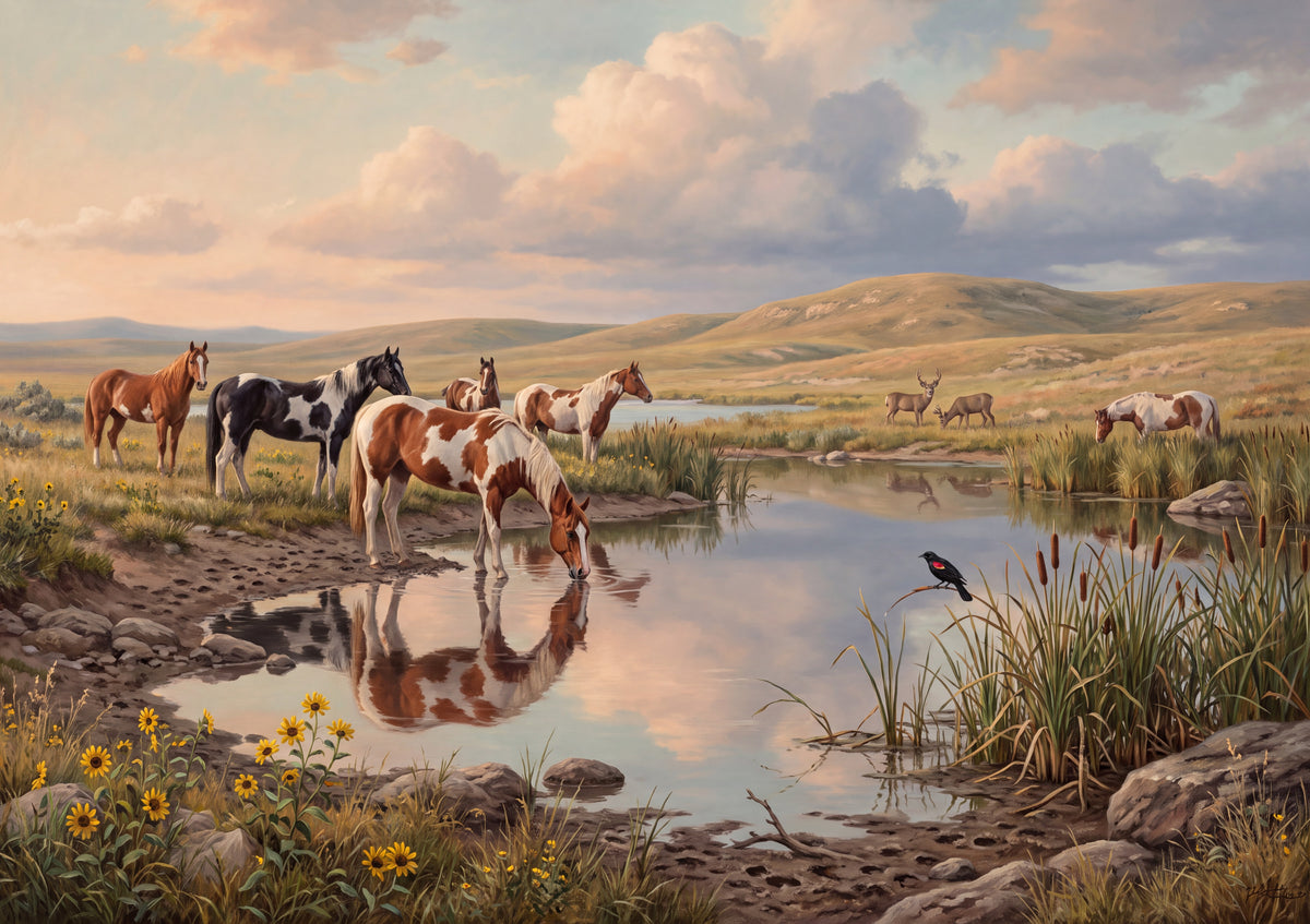 Paint Horses at the Prairie Waterhole jigsaw puzzle