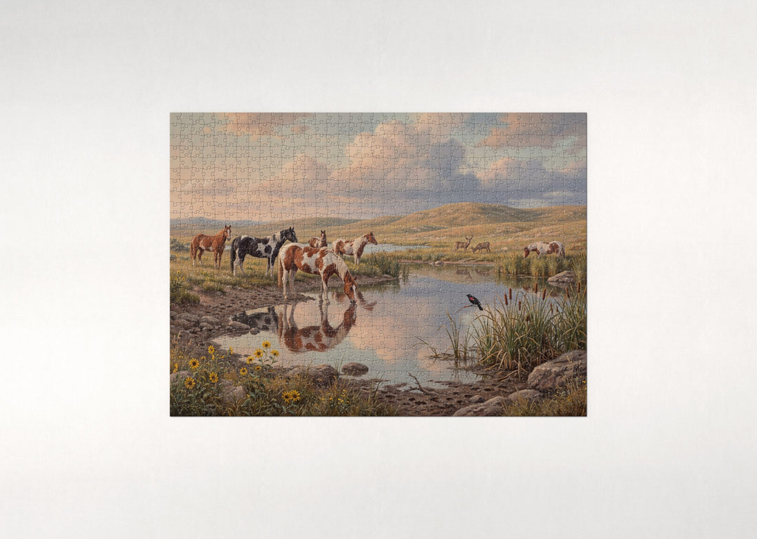 Paint Horses at the Prairie Waterhole jigsaw puzzle - gift box