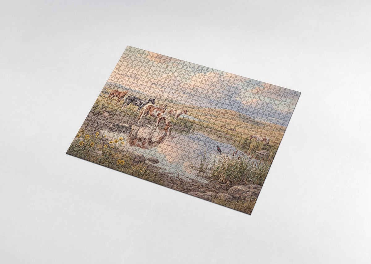 Paint Horses at the Prairie Waterhole jigsaw puzzle - assembled puzzle