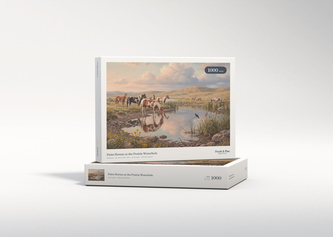 Paint Horses at the Prairie Waterhole jigsaw puzzle - gift box