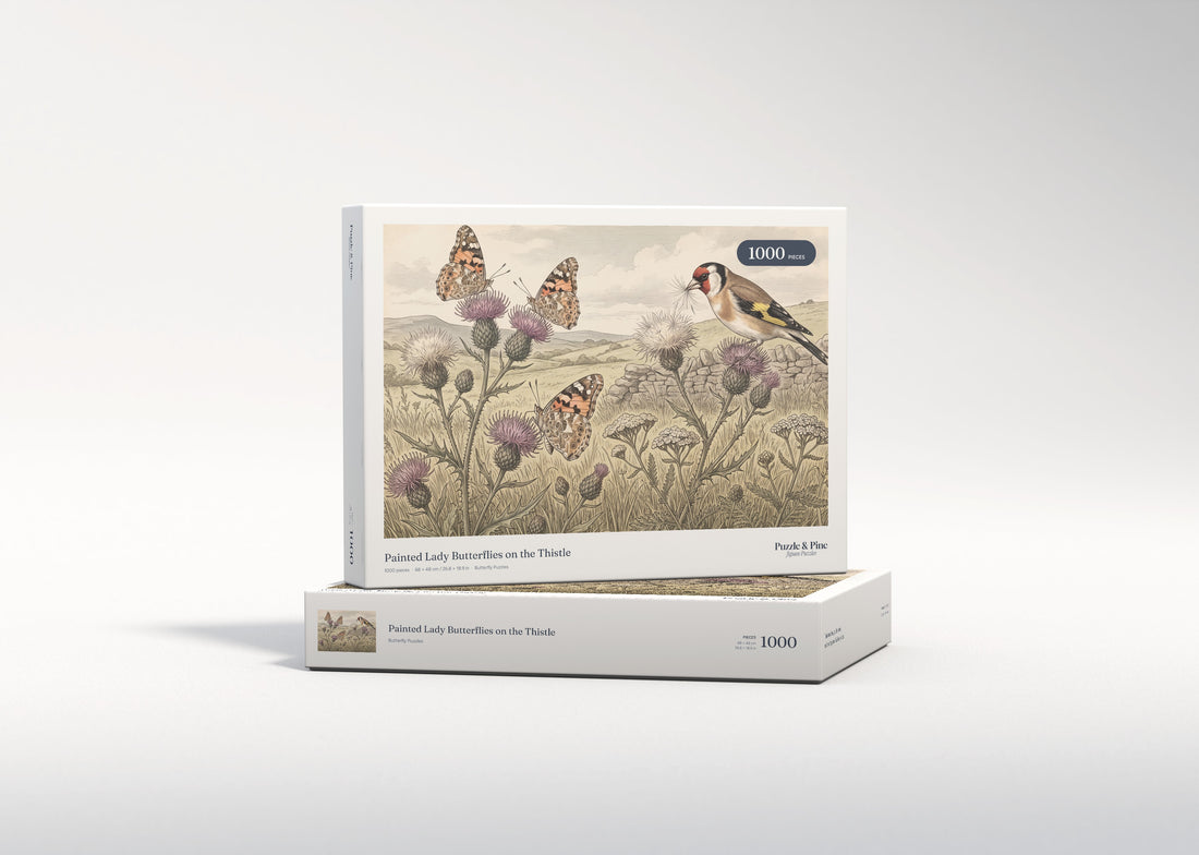 Painted Lady Butterflies on the Thistle jigsaw puzzle - gift box