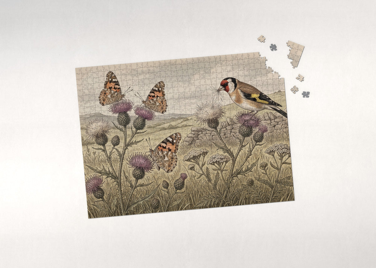 Painted Lady Butterflies on the Thistle jigsaw puzzle - puzzle with loose pieces