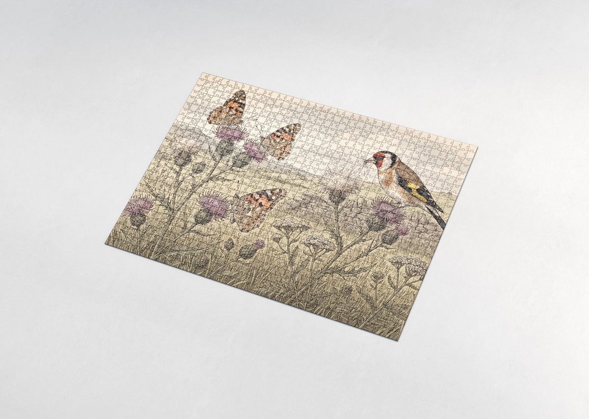 Painted Lady Butterflies on the Thistle jigsaw puzzle - assembled puzzle