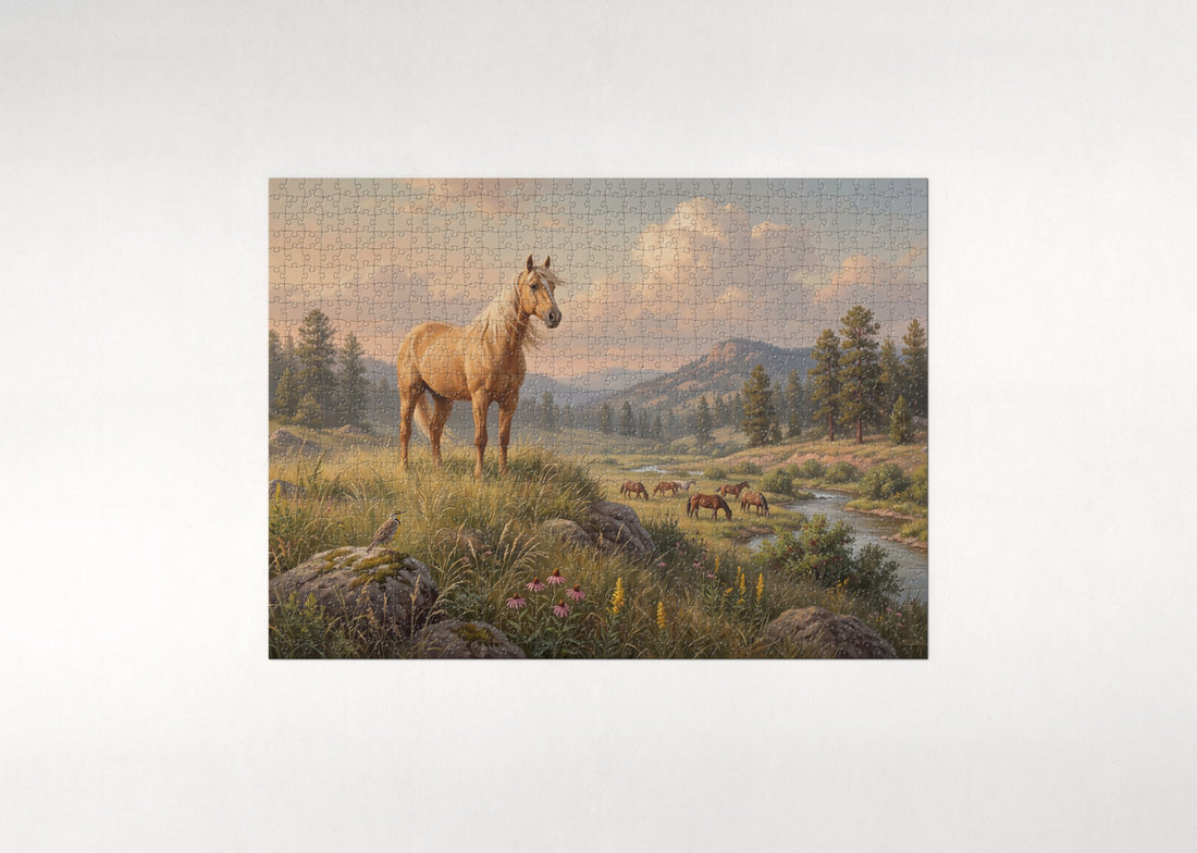 Palomino Stallion in the Golden Grass jigsaw puzzle - gift box