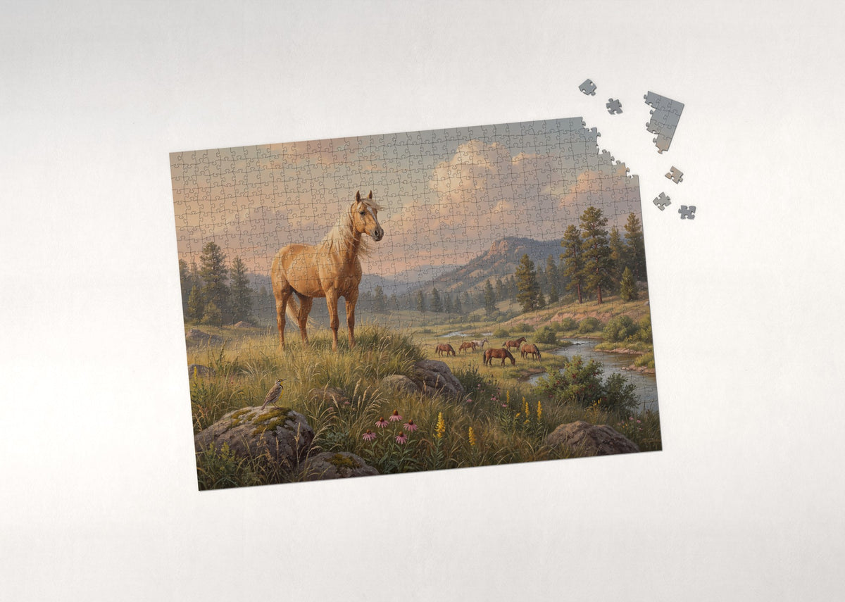 Palomino Stallion in the Golden Grass jigsaw puzzle - puzzle with loose pieces