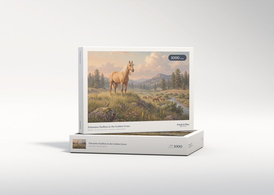 Palomino Stallion in the Golden Grass jigsaw puzzle - gift box