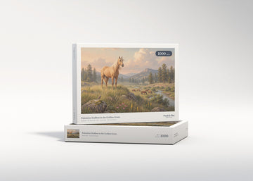 Palomino Stallion in the Golden Grass jigsaw puzzle - gift box