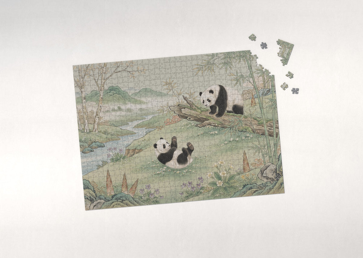 Panda Cubs Tumbling jigsaw puzzle - puzzle with loose pieces