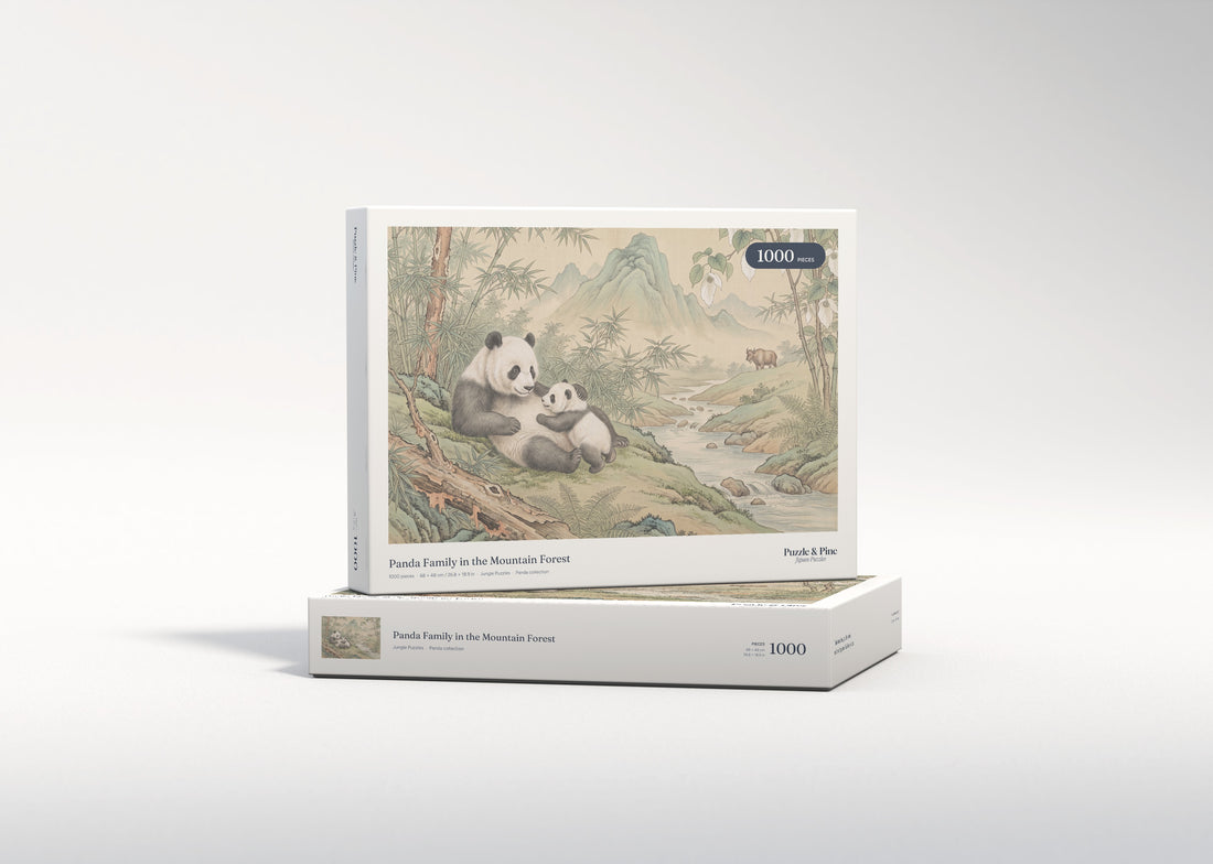 Panda Family in the Mountain Forest jigsaw puzzle - gift box