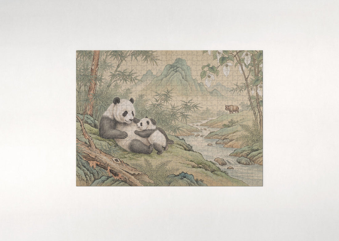 Panda Family in the Mountain Forest jigsaw puzzle - gift box
