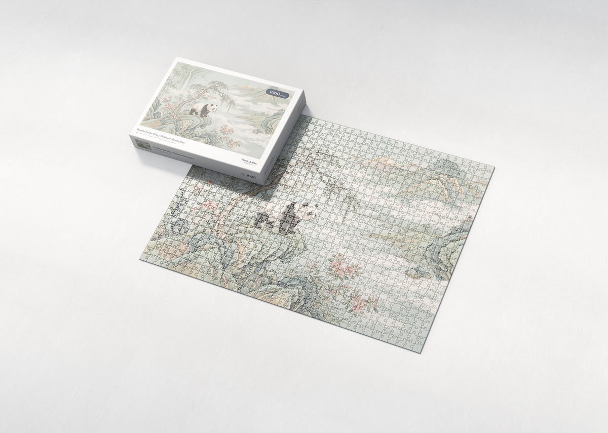 Panda in the Misty Sichuan Mountains jigsaw puzzle - box and puzzle