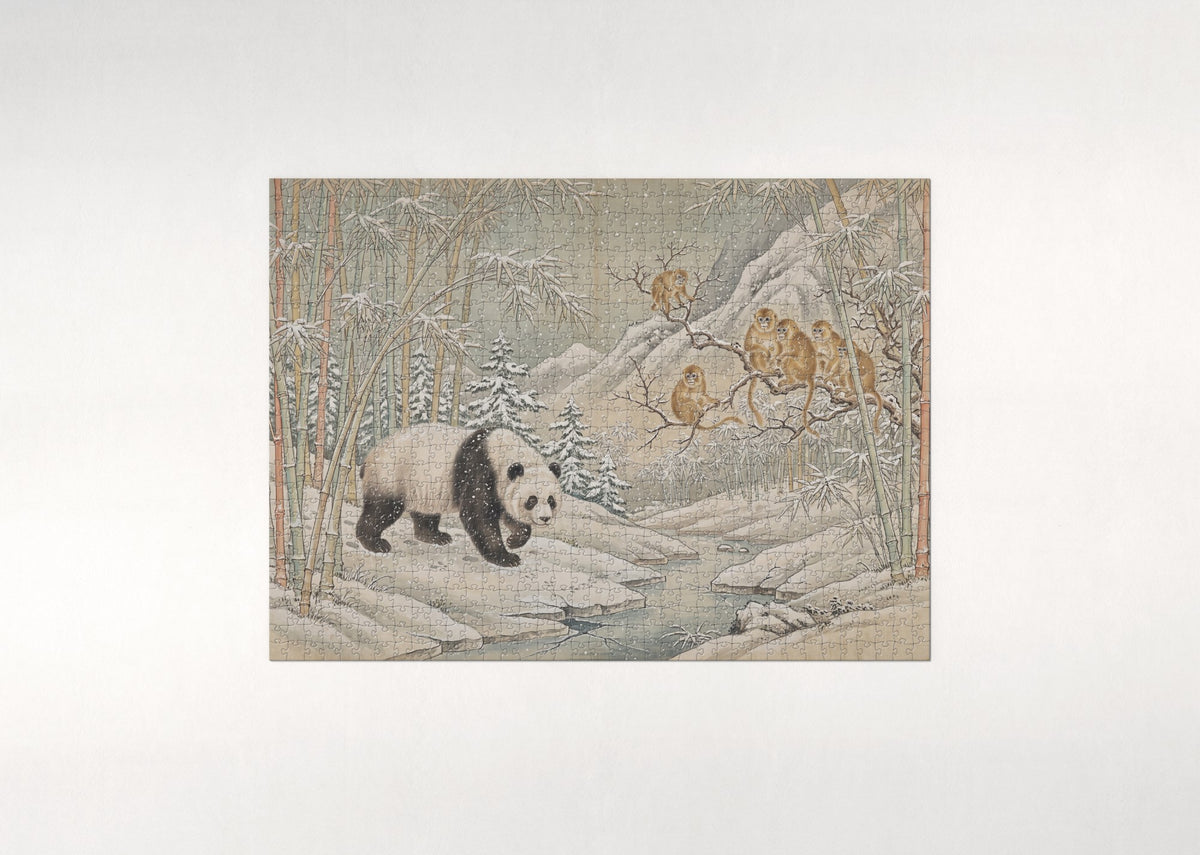 Panda in the Snowy Bamboo Forest jigsaw puzzle - flat puzzle