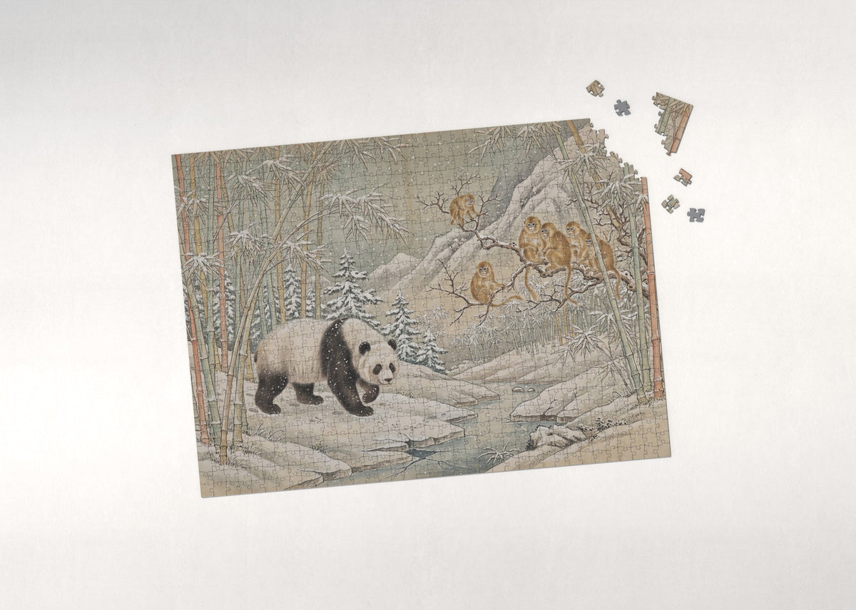 Panda in the Snowy Bamboo Forest jigsaw puzzle - puzzle with loose pieces