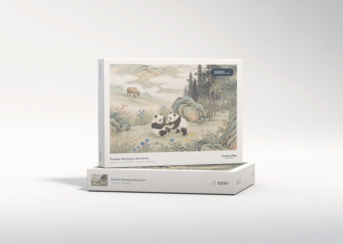 Pandas Playing in the Grass jigsaw puzzle - gift box