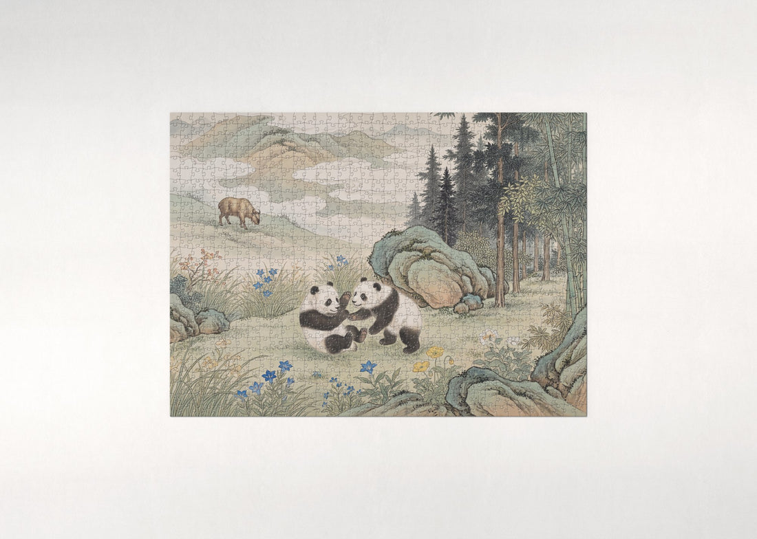 Pandas Playing in the Grass jigsaw puzzle - gift box