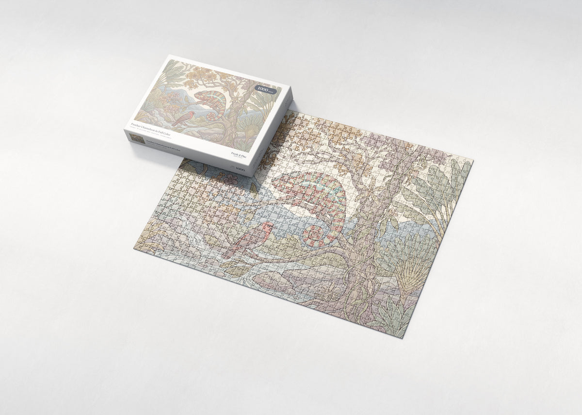 Panther Chameleon in Full Color jigsaw puzzle - box and puzzle