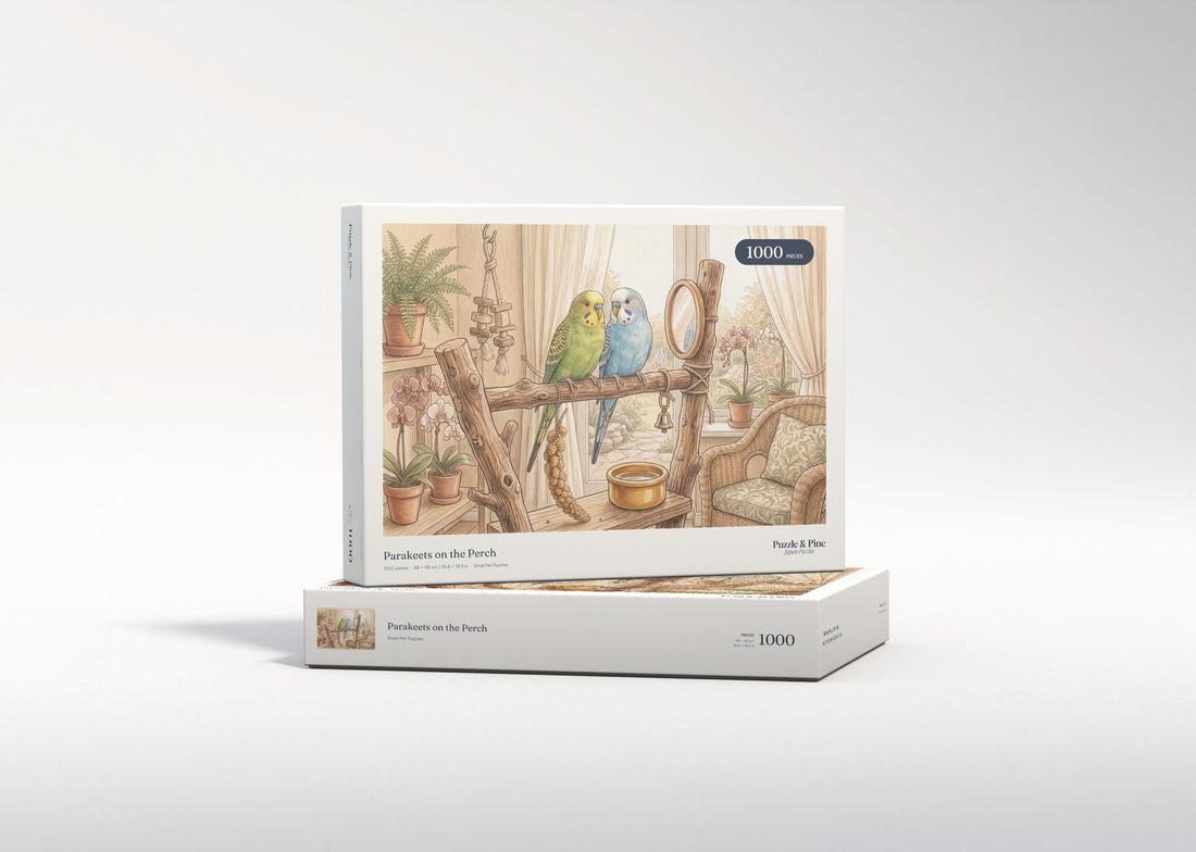 Parakeets on the Perch jigsaw puzzle - gift box