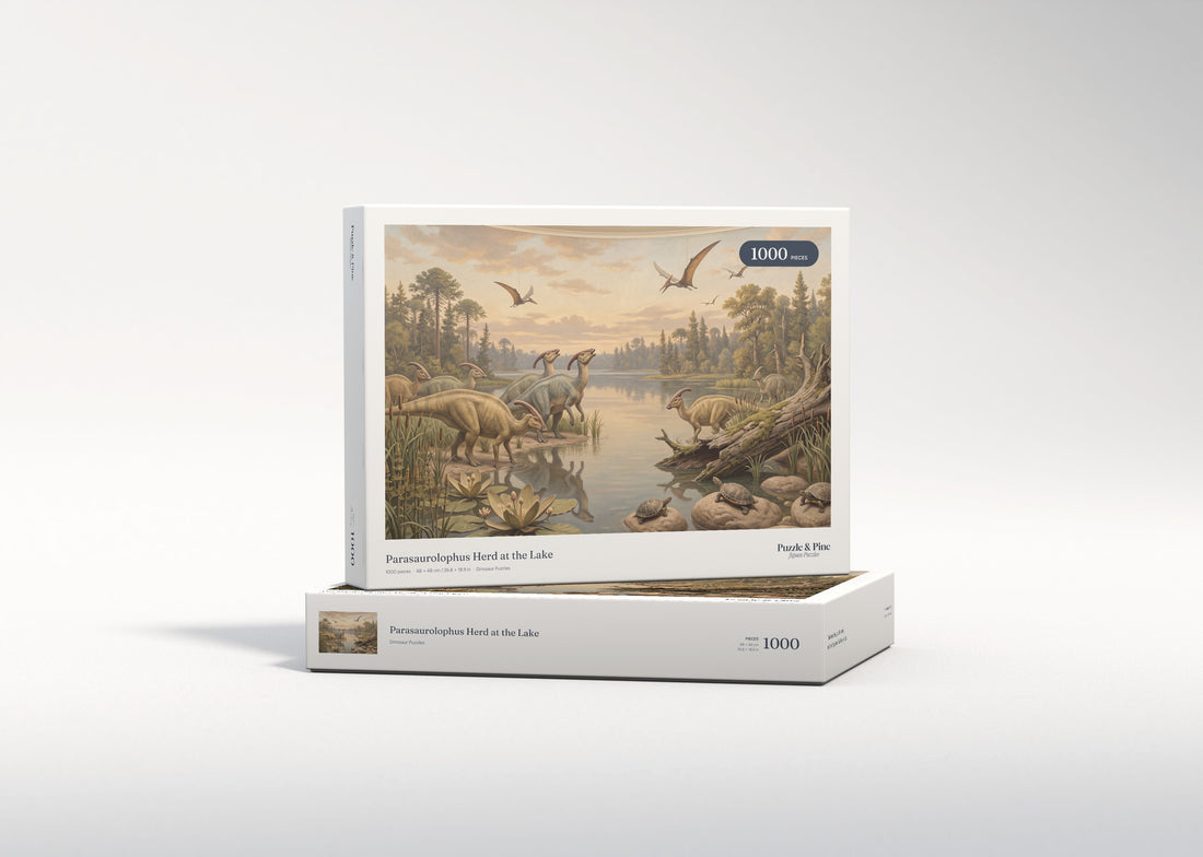 Parasaurolophus Herd at the Lake jigsaw puzzle - gift box