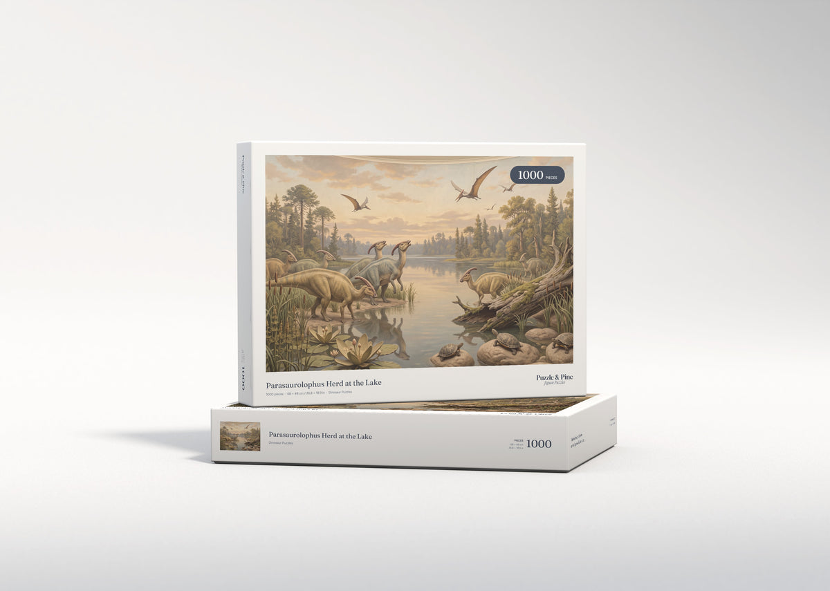 Parasaurolophus Herd at the Lake jigsaw puzzle - gift box