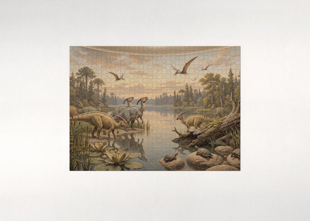 Parasaurolophus Herd at the Lake jigsaw puzzle - flat puzzle