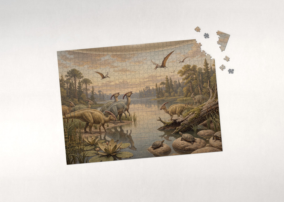 Parasaurolophus Herd at the Lake jigsaw puzzle - puzzle with loose pieces