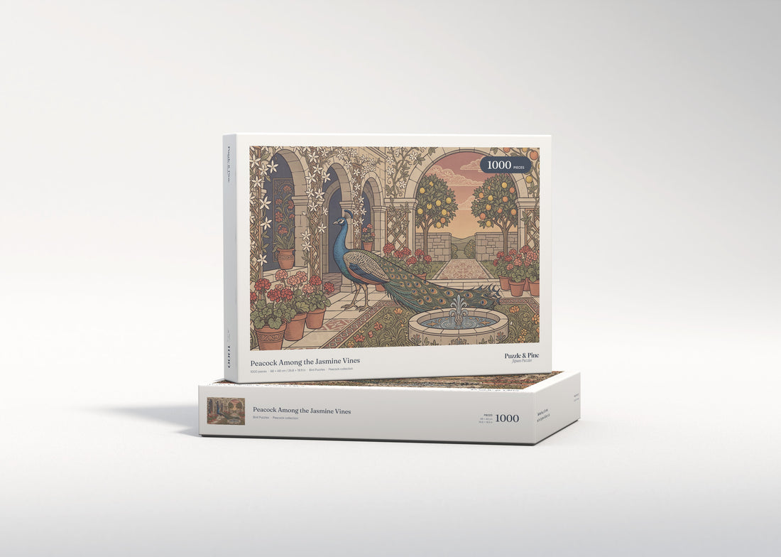 Peacock Among the Jasmine Vines jigsaw puzzle - gift box