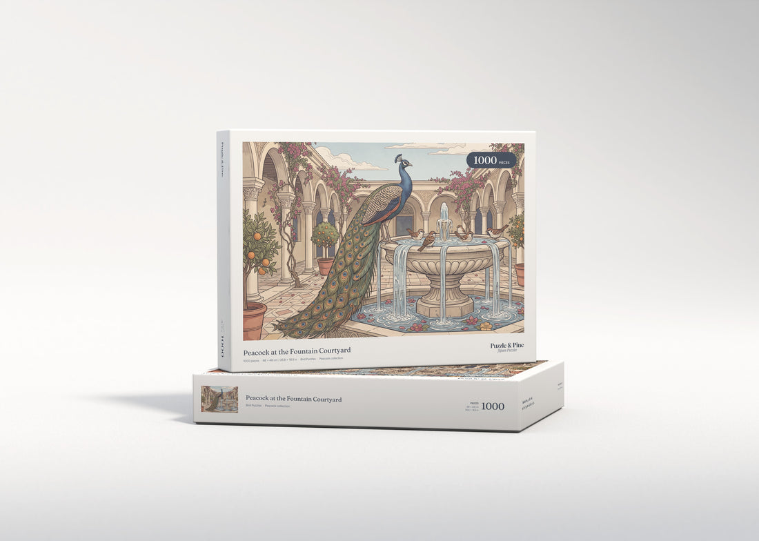 Peacock at the Fountain Courtyard jigsaw puzzle - gift box