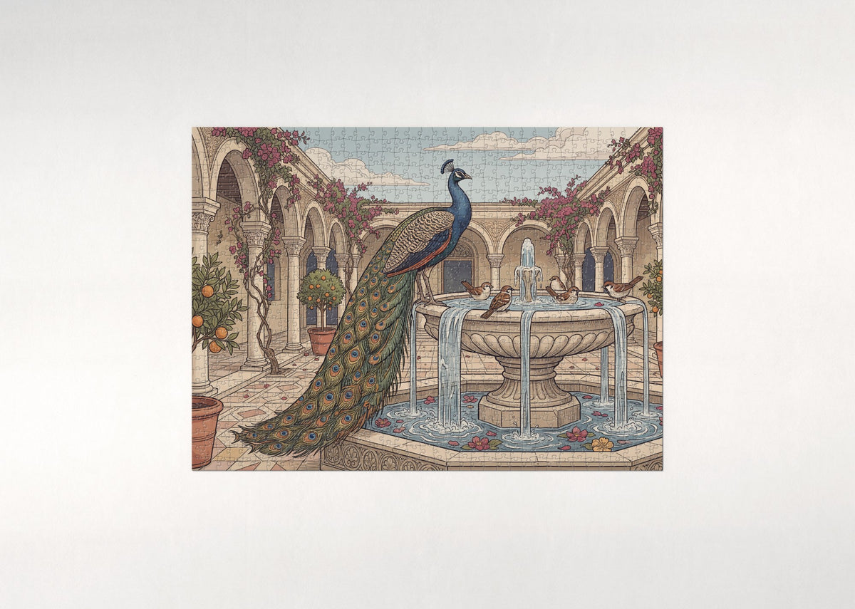 Peacock at the Fountain Courtyard jigsaw puzzle - flat puzzle