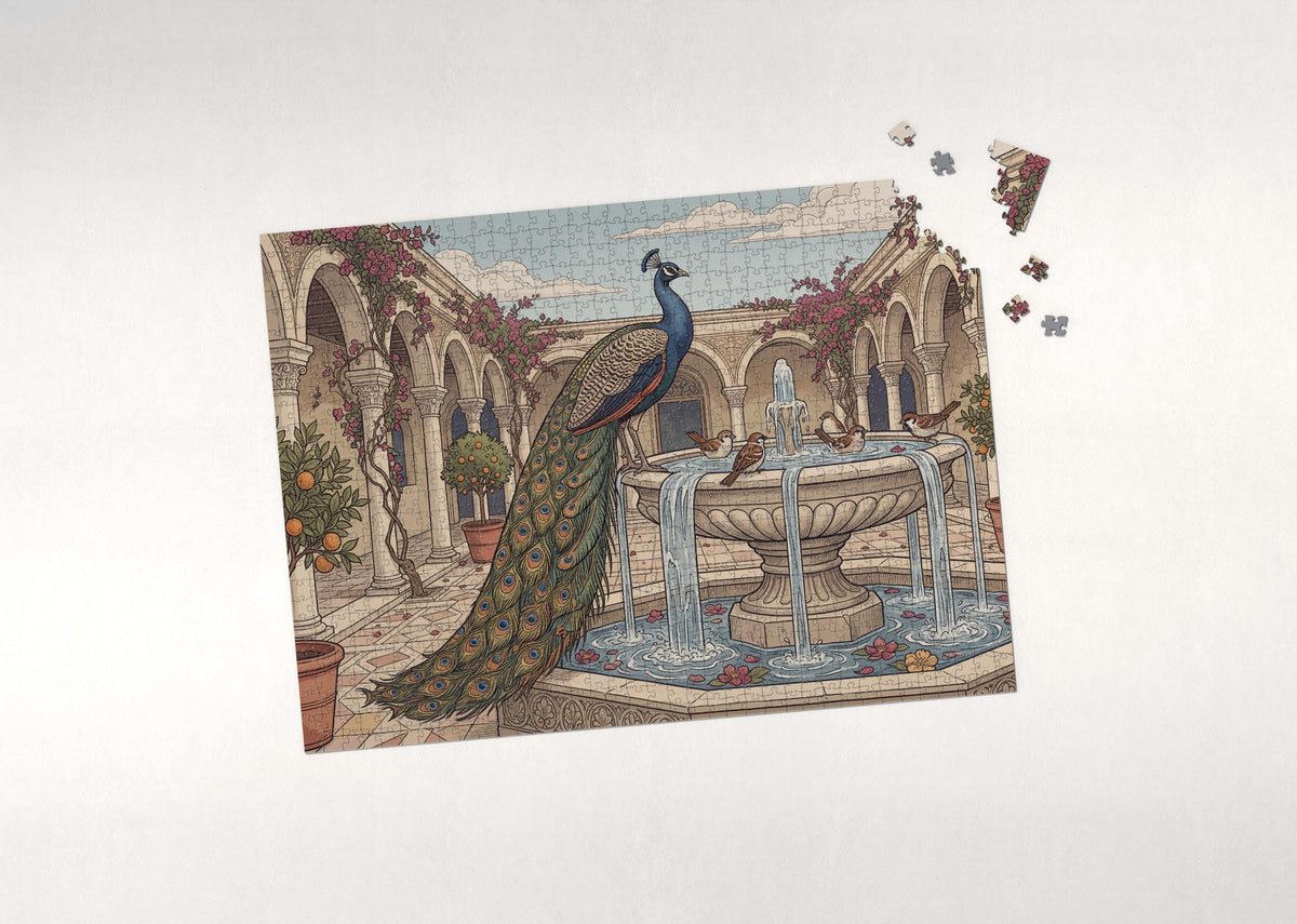 Peacock at the Fountain Courtyard jigsaw puzzle - puzzle with loose pieces