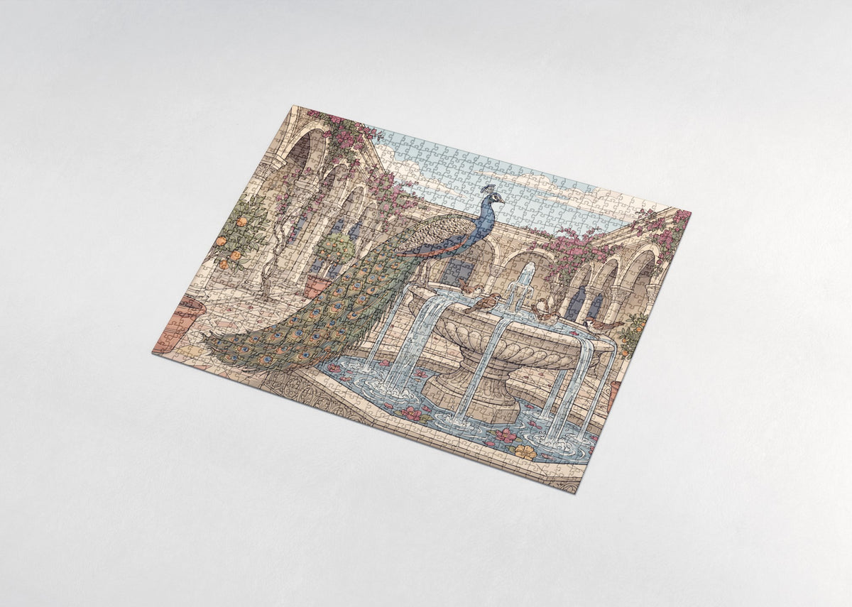 Peacock at the Fountain Courtyard jigsaw puzzle - assembled puzzle