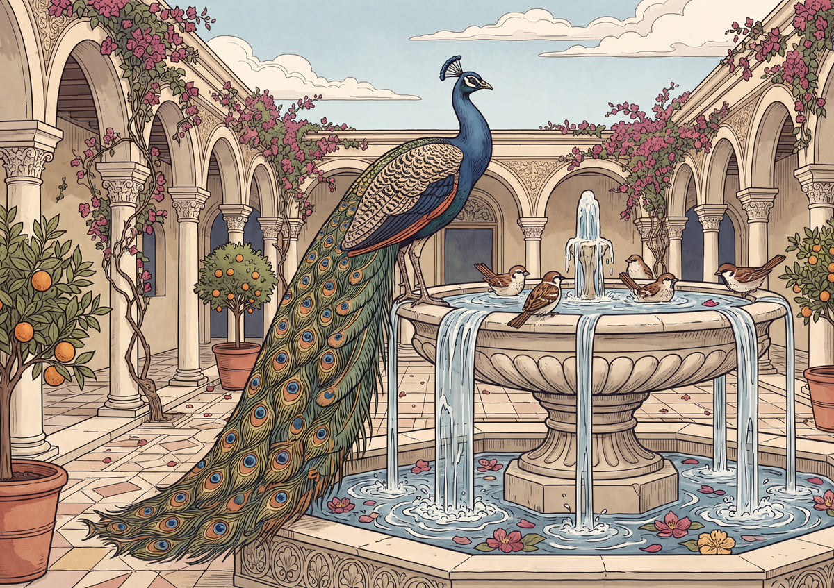 Peacock at the Fountain Courtyard jigsaw puzzle