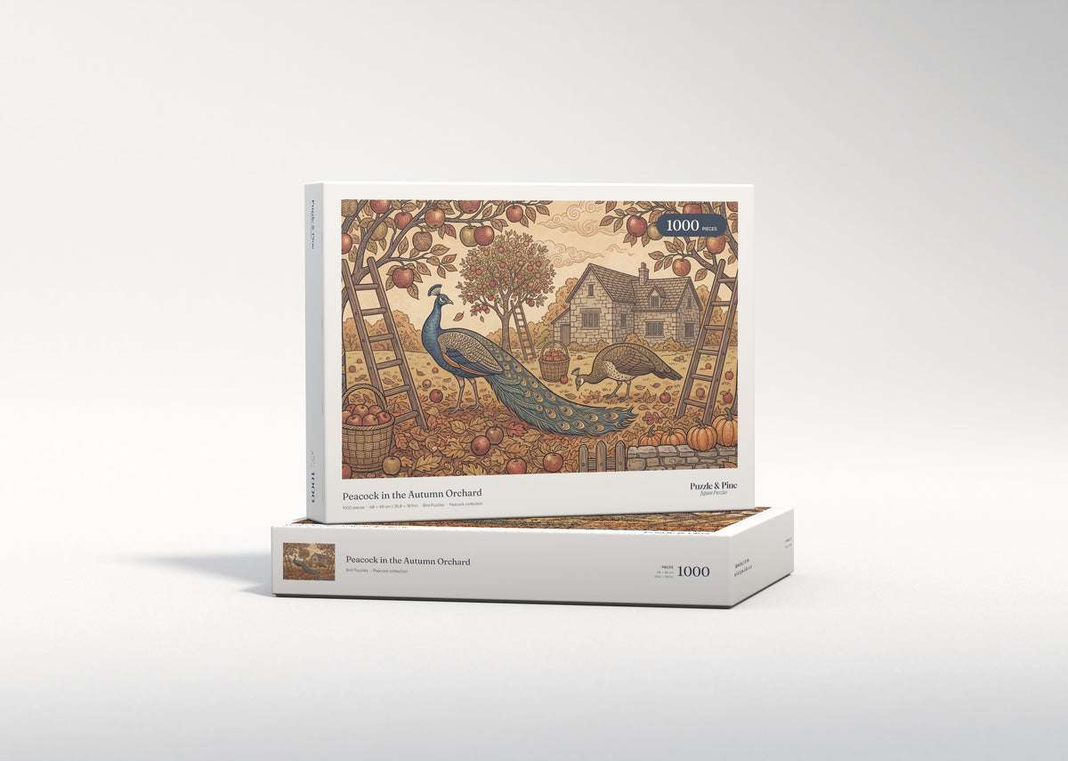 Peacock in the Autumn Orchard jigsaw puzzle - gift box