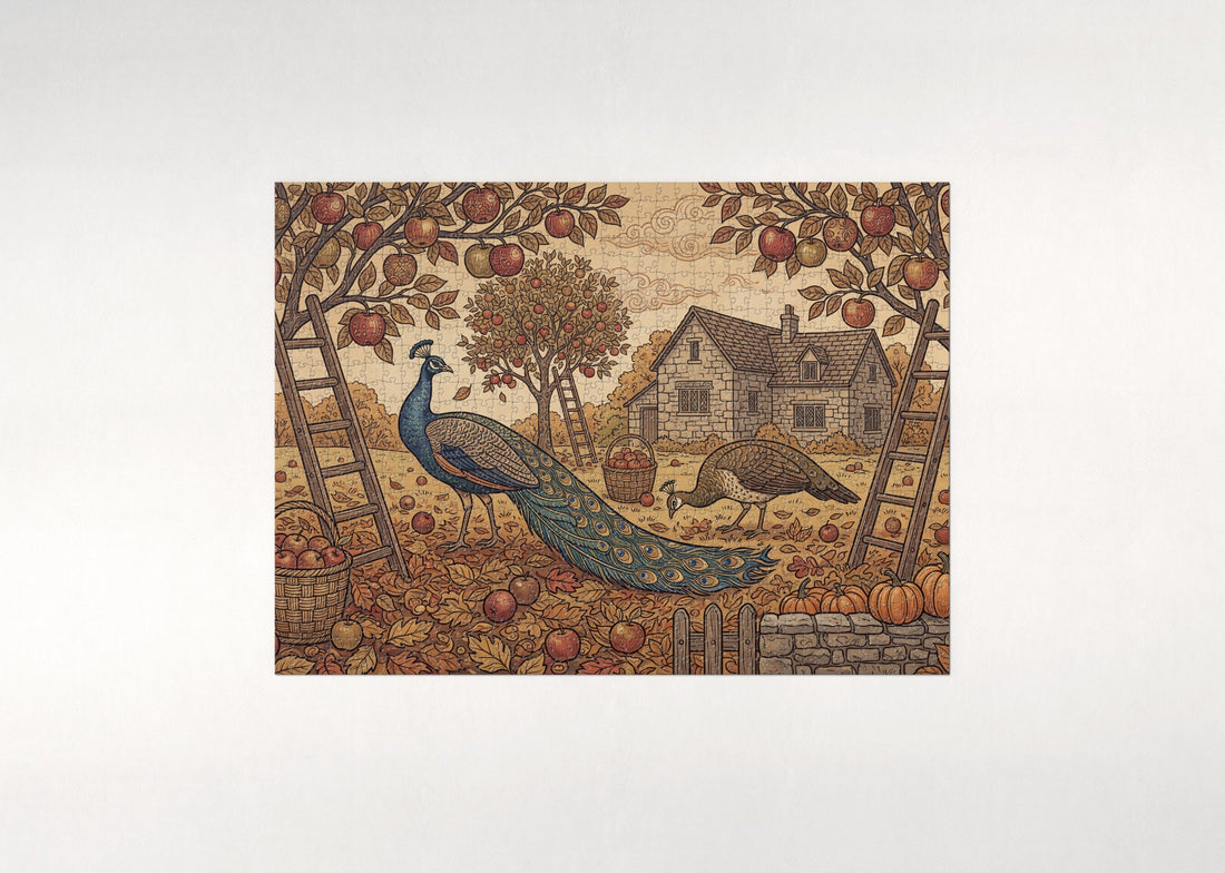 Peacock in the Autumn Orchard jigsaw puzzle - gift box